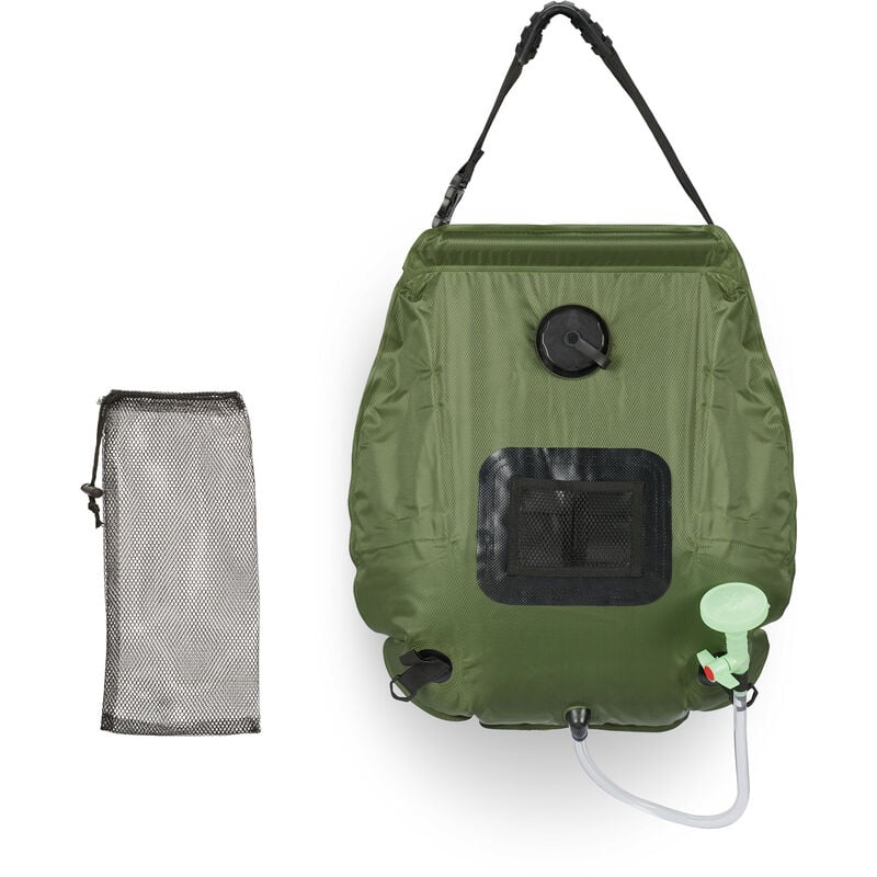 foto del prodotto relaxdays doccia portatile, 20 litri, solare per camping, festival, si appende, outdoor, con doccino, pieghevole, verde