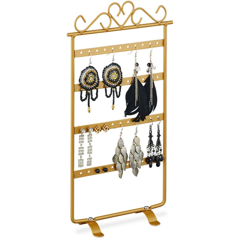 foto del prodotto relaxdays espositore porta orecchini, stand per orecchini a clip e per pendenti, in ferro, hlp 30,5x16,5x6,5 cm, dorato