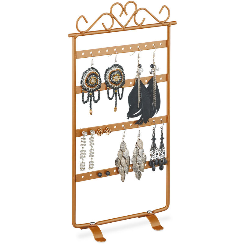 foto del prodotto relaxdays espositore portaorecchini, orecchini pendenti e a perno, design vintage, 44 fori, hlp 30,5x16,5x6,5 cm bronzo