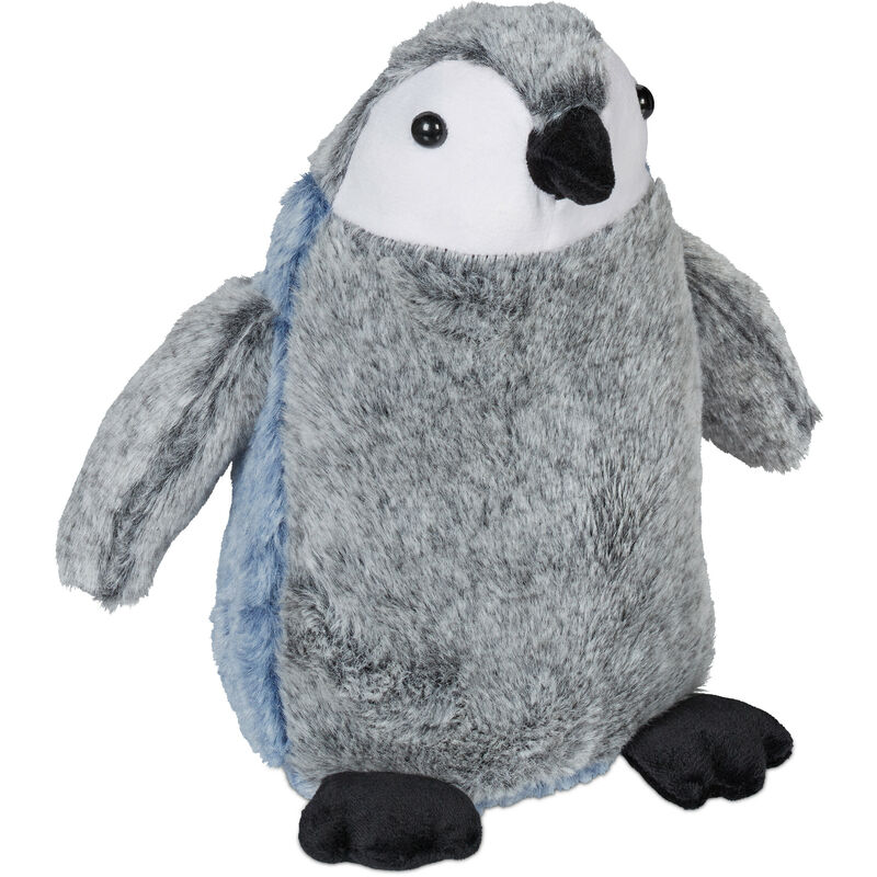 foto del prodotto relaxdays fermaporta a pupazzo pinguino pesante, animali ferma porta da pavimento, peso sabbia, 25x24x17 cm, grigio blu