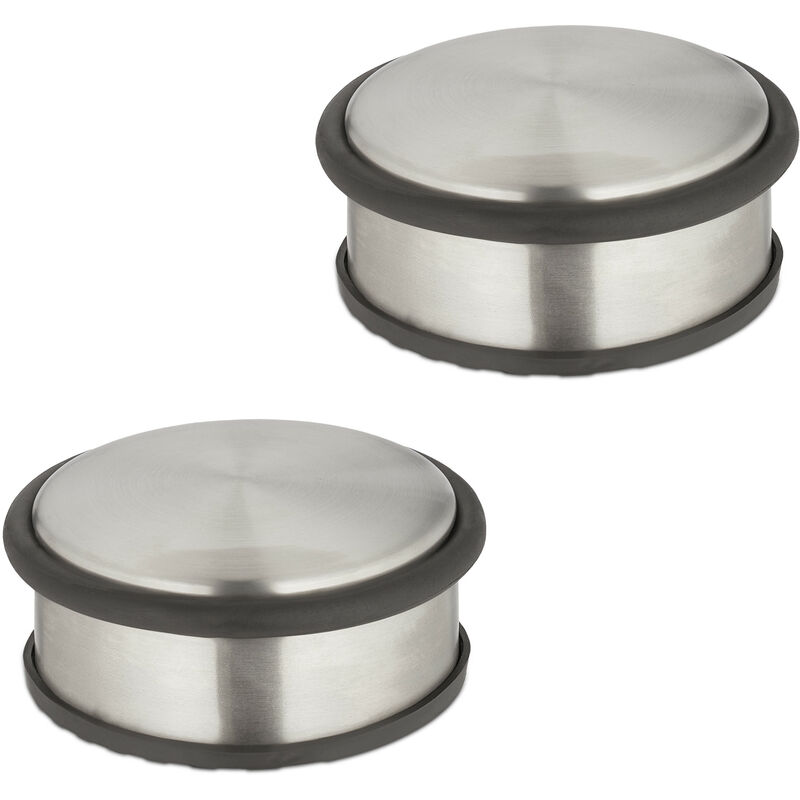 foto del prodotto relaxdays fermaporta in acciaio inox, set da 2, h x d 4,5 x 10,5 cm, blocca porte pesante e antiscivolo, argento nero