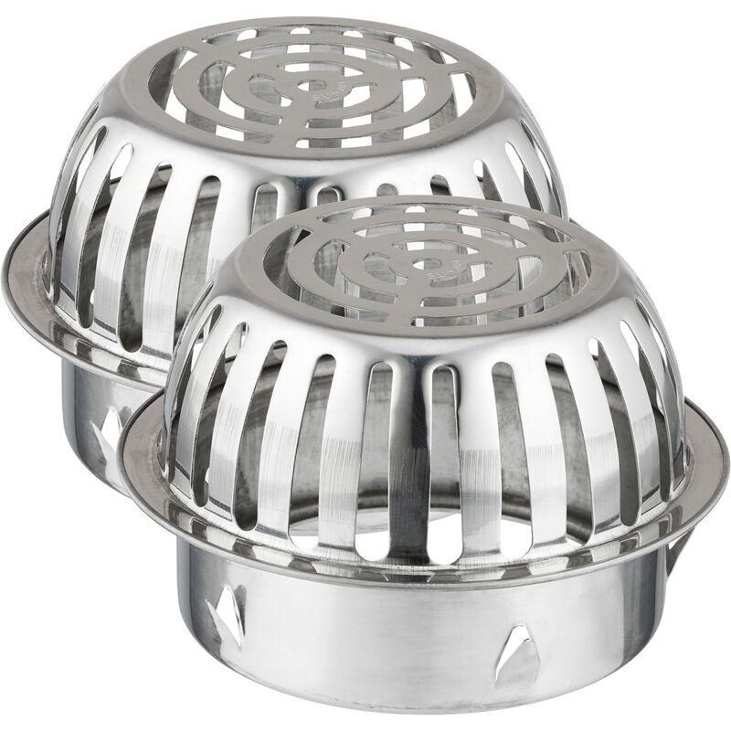foto del prodotto relaxdays filtri per grondaie, set da 2, acciaio inox, protezione tubi pluviali da 120 mm, contro l intasamento, argento