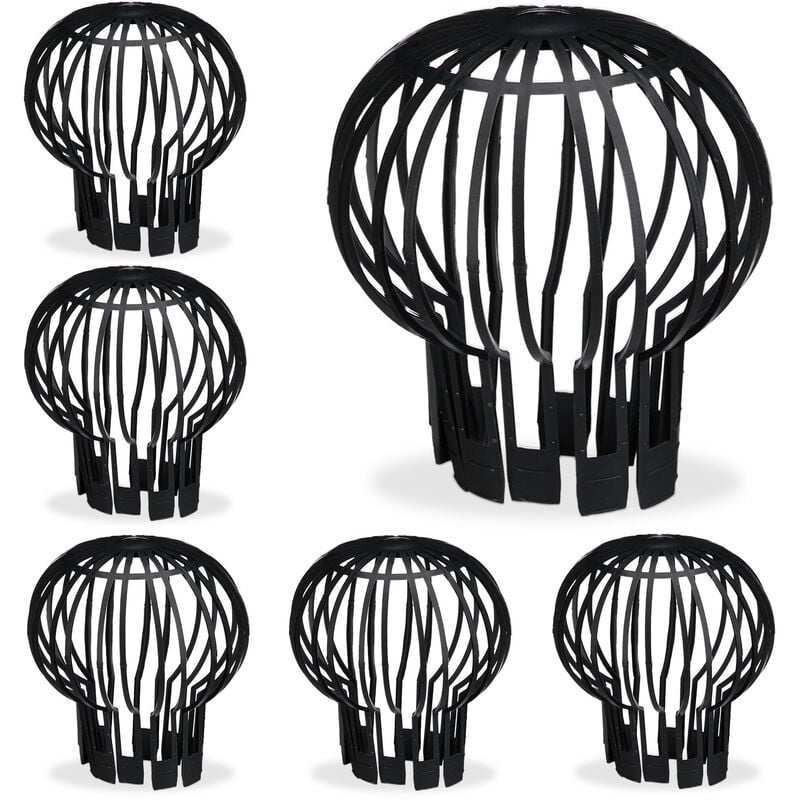 foto del prodotto relaxdays filtro per grondaie, set 6 parafoglie per tubi pluviali, 13 cm, protezione in plastica acqua piovana, nero