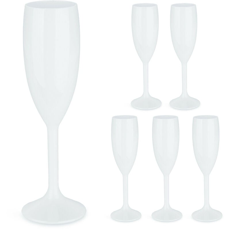 foto del prodotto relaxdays flute in plastica, set da 6 calici da spumante, bicchieri riutilizzabili, senza bpa, 160 ml, prosecco, bianco