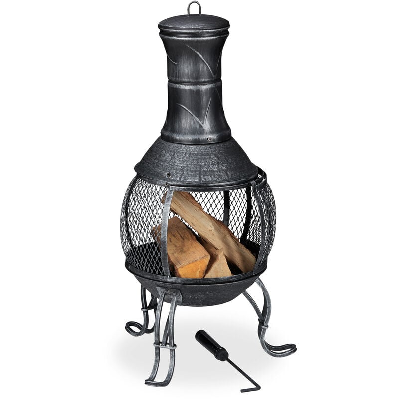 foto del prodotto relaxdays forno azteco, attizzatoio, graticola per la legna, griglia parascintille, giardino, antico, alto 89 cm, grigio