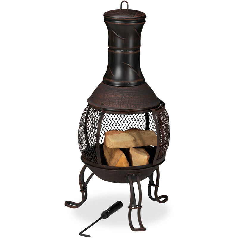foto del prodotto relaxdays forno azteco, attizzatoio, graticola per legna griglia parascintille, giardino, antico, h 89 cm, rosso bronzo