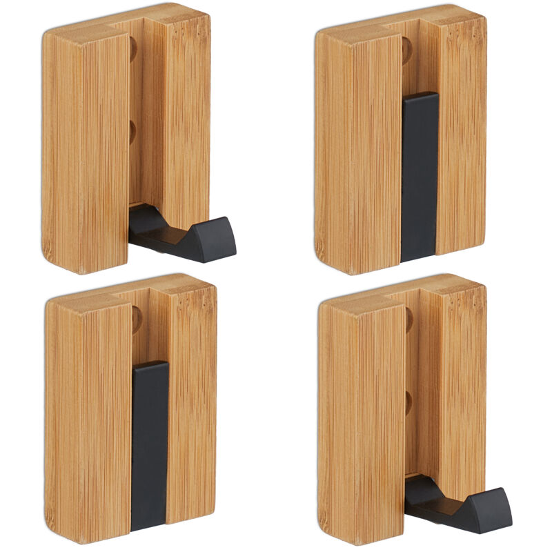 foto del prodotto relaxdays ganci appendiabiti da parete, set 4 appendini pieghevoli ingresso, appendi abiti, bamb metallo, naturale nero