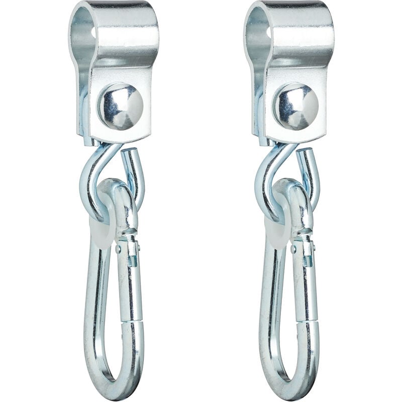 foto del prodotto relaxdays ganci per altalena a bilico con moschettoni, set di 2, 25 mm, anello di fissaggio, ferro antiruggine, argento