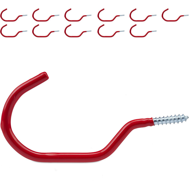 foto del prodotto relaxdays ganci portabici da muro, set da 12 supporti gommati per bici, parete o soffitto, garage, da avvitare, rosso