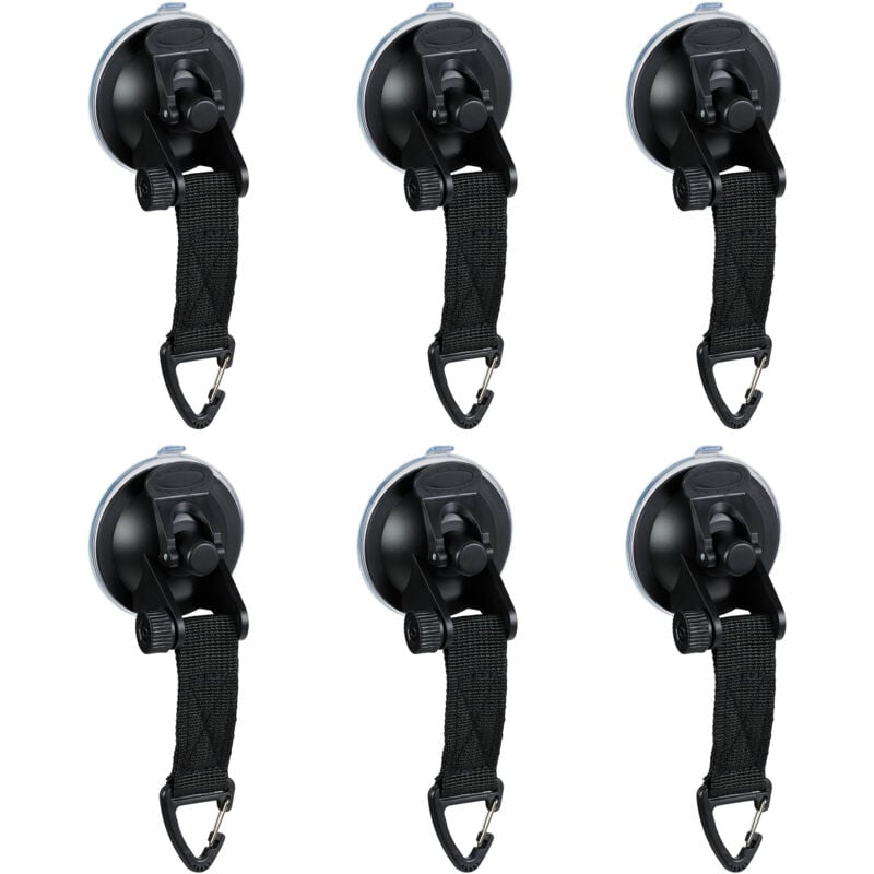 foto del prodotto relaxdays gancio a ventosa, set di 6, per campeggio, camper, auto, super resistente, 2 kg, per bagno e cucina, nero