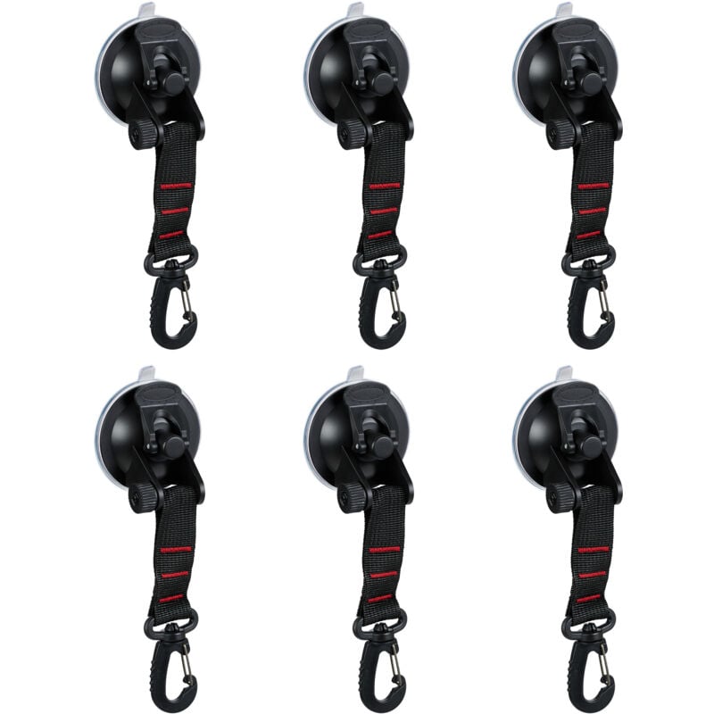 foto del prodotto relaxdays gancio a ventosa, set di 6, per campeggio, camper, auto, super resistente, 2 kg, per bagno e cucina, nero