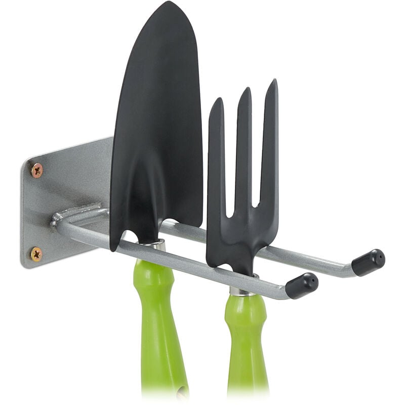 foto del prodotto relaxdays gancio porta attrezzi da giardino, l 24 cm, appendi accessori giardinaggio, portaoggetti officina, argentato
