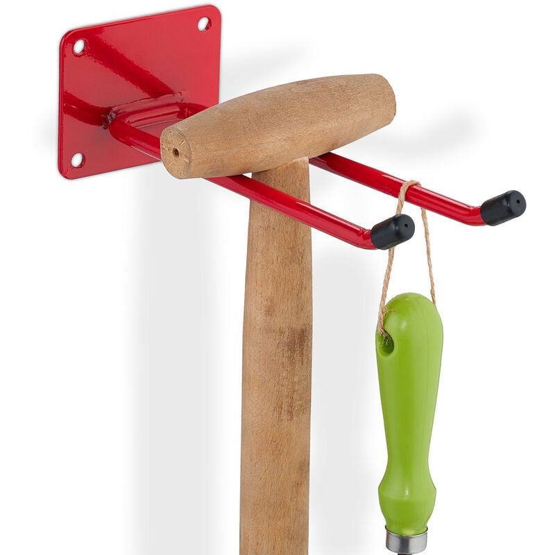 foto del prodotto relaxdays gancio porta attrezzi da giardino, l 24 cm, appendi accessori giardinaggio, portaoggetti officina, rosso