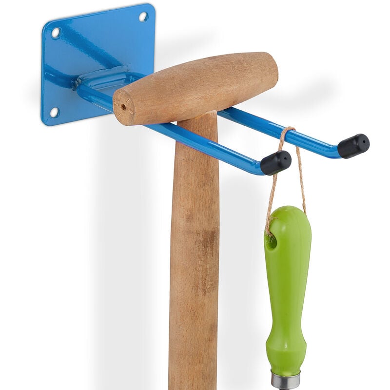 foto del prodotto relaxdays gancio porta attrezzi da giardino, l 24 cm, appendi scope e accessori giardinaggio, portaoggetti officina, blu