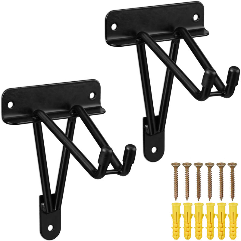 foto del prodotto relaxdays gancio porta attrezzi da giardino, set da 2, regge 30 kg, appendi accessori giardinaggio e officina, nero