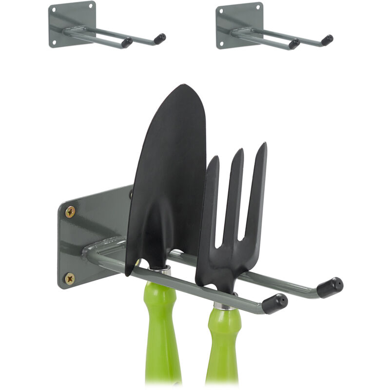foto del prodotto relaxdays gancio porta attrezzi da giardino, set da 3, l 24 cm, appendi accessori giardinaggio e officina, argentato