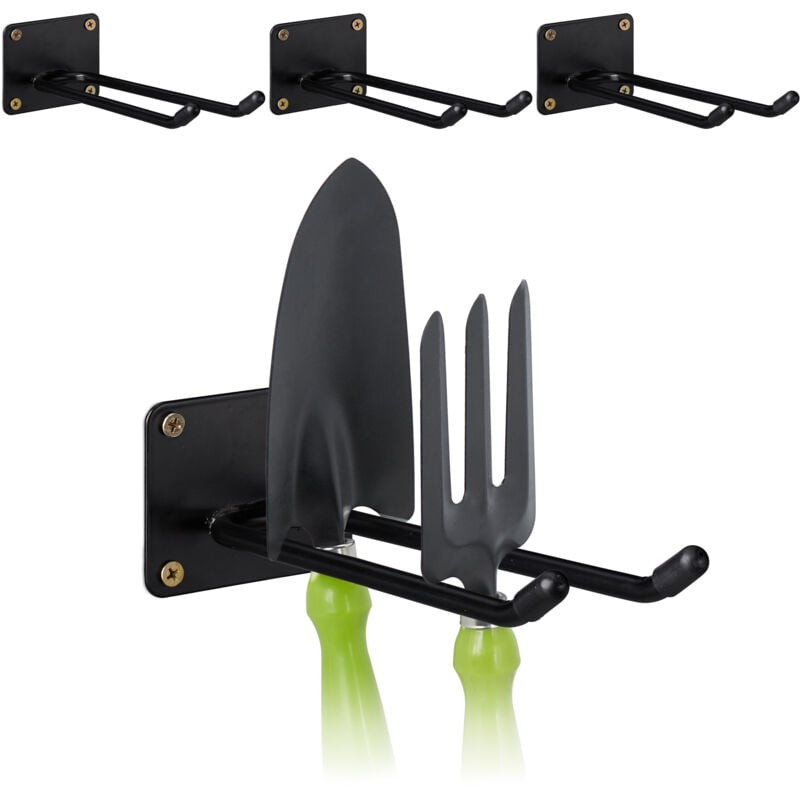 foto del prodotto relaxdays gancio porta attrezzi da giardino, set da 4, l 24 cm, appendi accessori giardinaggio e officina, nero