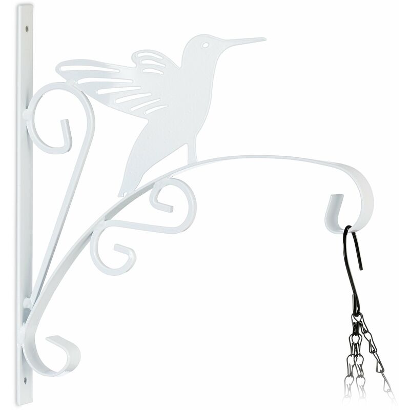 foto del prodotto relaxdays gancio portavasi, per vasi e cesti sospesi, lanterne e campane, fissaggio a parete, hlp 30x29,5x2 cm, bianco