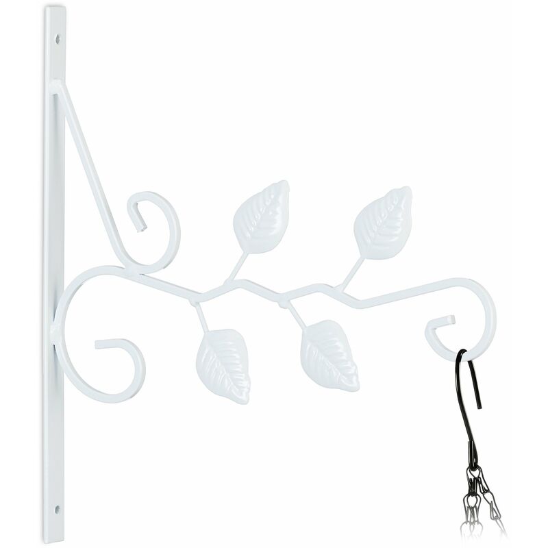 foto del prodotto relaxdays gancio portavasi, per vasi sospesi, lanterne e campane, fissaggio a parete, ferro, hlp 30x29,5x2 cm, bianco