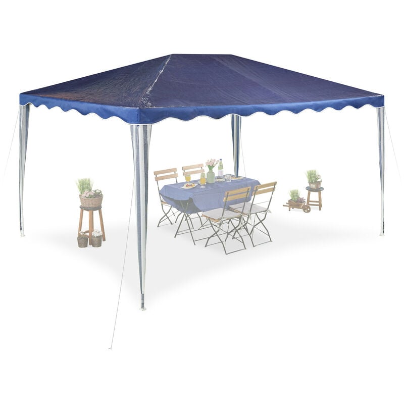 foto del prodotto relaxdays gazebo 3x4 m, tenda da giardino, pergolato da esterno, tetto in telo pe, struttura acciaio, blu scuro bianco