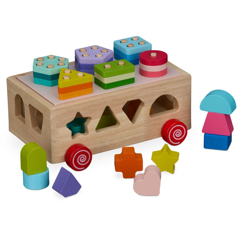 foto del prodotto relaxdays gioco in legno per bambini, 12 forme incastro, giocattolo bimbi 3 anni, cubo muliattivit , motricit , colorato