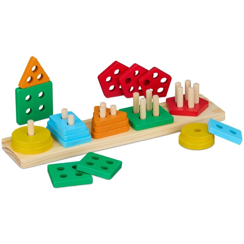 foto del prodotto relaxdays gioco incastro in legno per bambini, 5 forme impilabili, giocattolo educativo per bimbi dai 3 anni, colorato