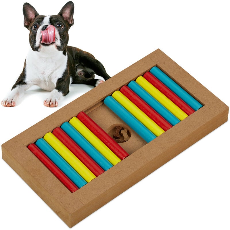 foto del prodotto relaxdays gioco interattivo per cani e gatti, giocattolo attivazione mentale e olfattiva, dog puzzle, mdf, colorato
