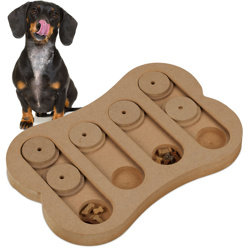 foto del prodotto relaxdays gioco interattivo per cani e gatti, giocattolo attivazione mentale e olfattiva, dog puzzle, mdf, marrone