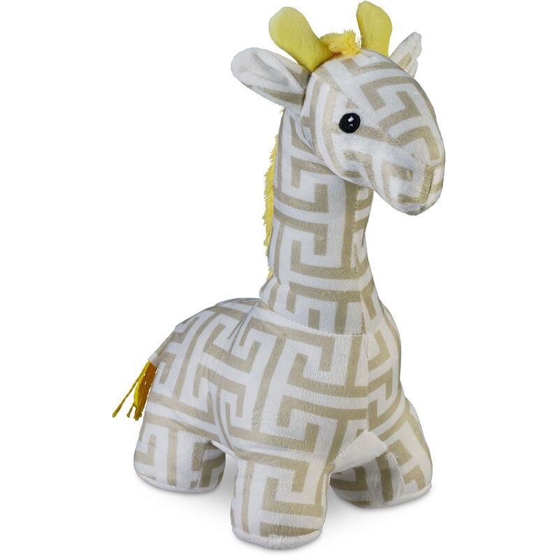 foto del prodotto relaxdays giraffa fermaporta, in stoffa morbida, blocca porta da terra, interno in sabbia, 35 x 15 x 25 cm, bianco beige