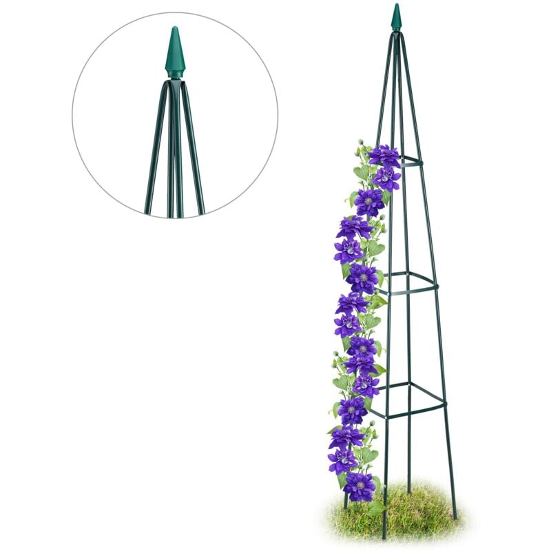foto del prodotto relaxdays graticolato piramidale da terra per piante rampicanti, rose, resistente, altezza 192cm, in ferro, verde scuro