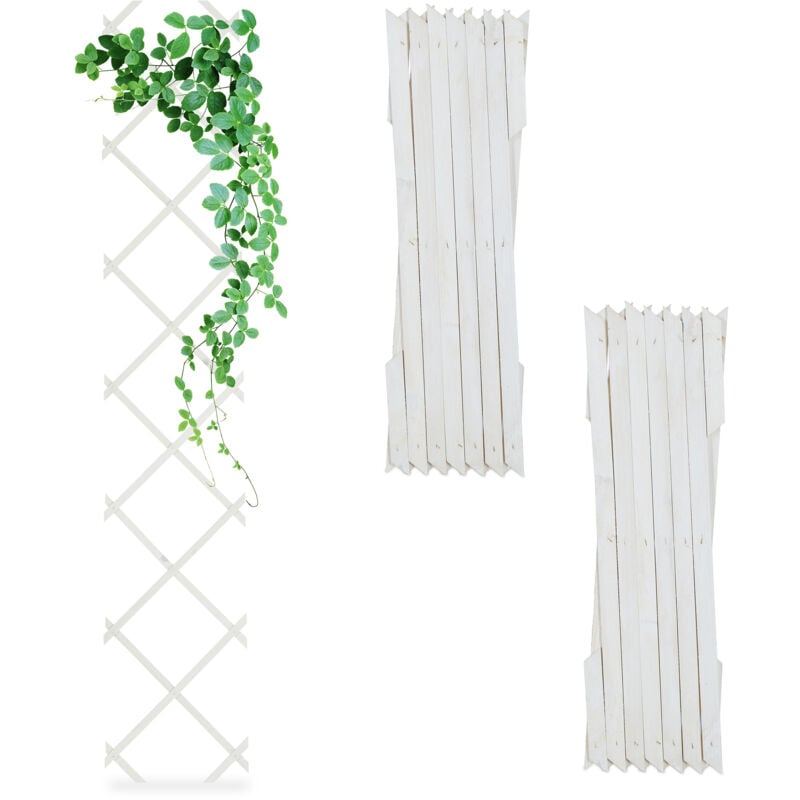 foto del prodotto relaxdays grigliato in legno per rampicanti, 180x30 cm, set 3 tralicci allungabili piante da giardino e balcone, bianco