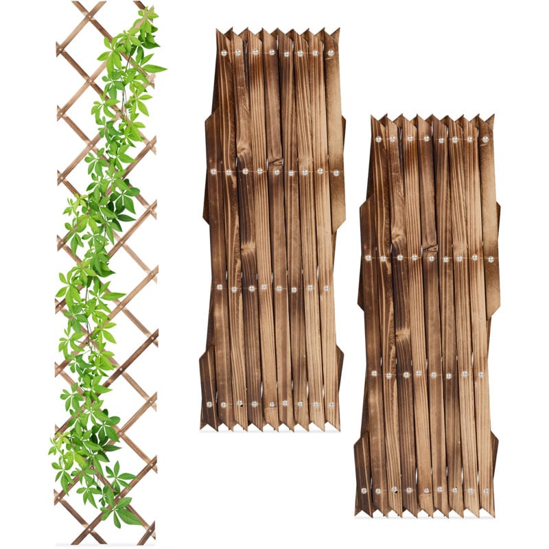 foto del prodotto relaxdays grigliato in legno per rampicanti allungabile 180x30 cm, set 3 tralicci piante da giardino e balcone, fiammato