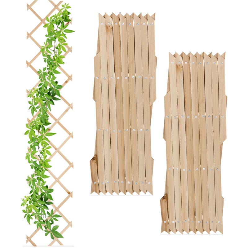 foto del prodotto relaxdays grigliato in legno per rampicanti allungabile 180x30 cm, set 3 tralicci piante da giardino e balcone, naturale