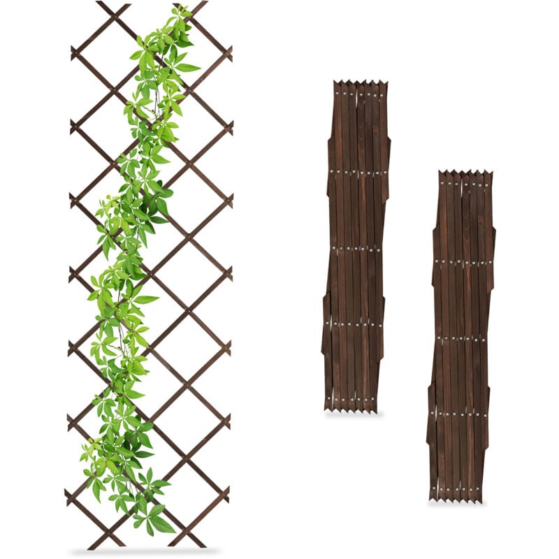 foto del prodotto relaxdays grigliato in legno per rampicanti allungabile 180x60 cm, set 3 tralicci piante da giardino e balcone, marrone