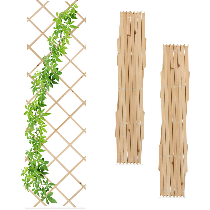 foto del prodotto relaxdays grigliato in legno per rampicanti allungabile 180x60 cm, set 3 tralicci piante da giardino e balcone, naturale