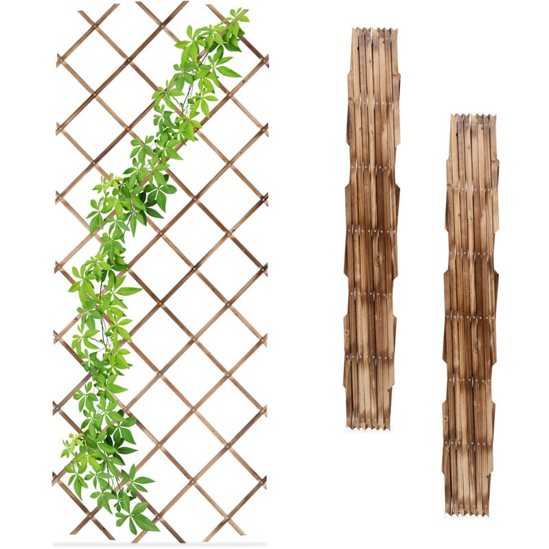 foto del prodotto relaxdays grigliato in legno per rampicanti allungabile 180x90 cm, set 3 tralicci piante da giardino e balcone, fiammato