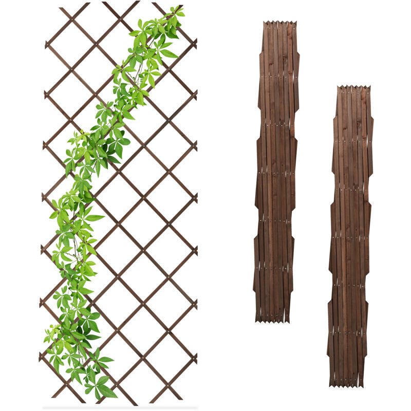 foto del prodotto relaxdays grigliato in legno per rampicanti allungabile 180x90 cm, set 3 tralicci piante da giardino e balcone, marrone