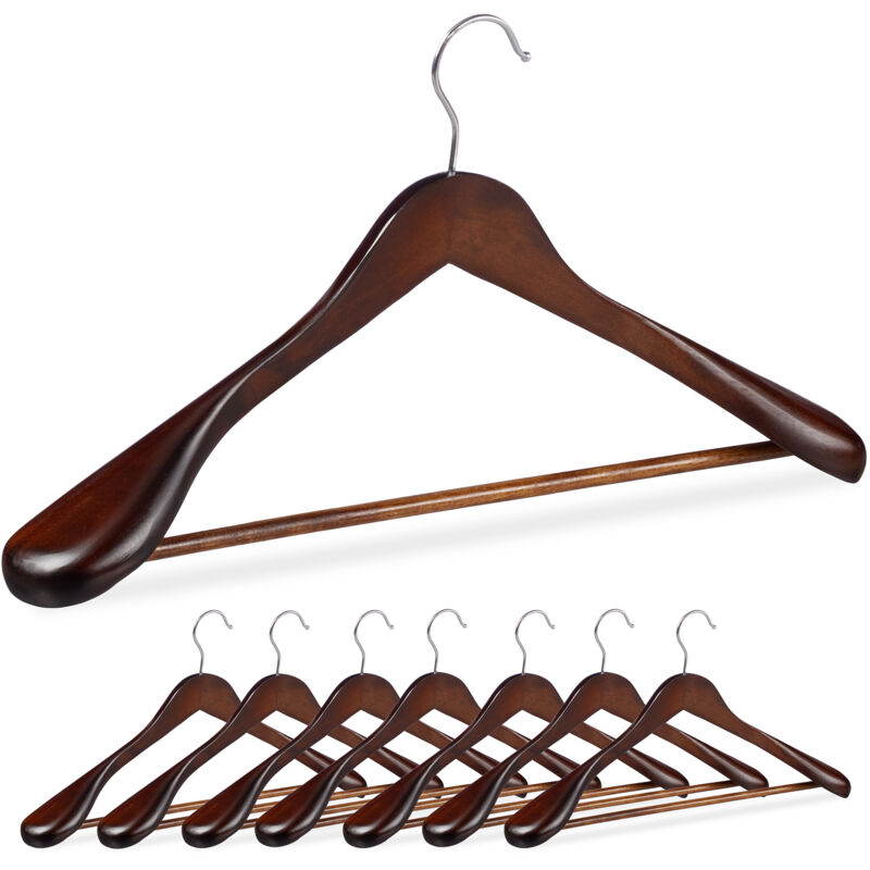 foto del prodotto relaxdays grucce appendiabiti per giacche e abiti, set 8 appendini con barra appendi pantaloni e gonne, legno, marrone