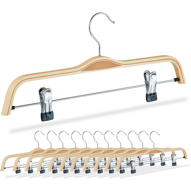 foto del prodotto relaxdays grucce per pantaloni, set da 12 appendini per gonne, 2 clip appendi abiti, legno, ferro, l 37,5 cm, marrone
