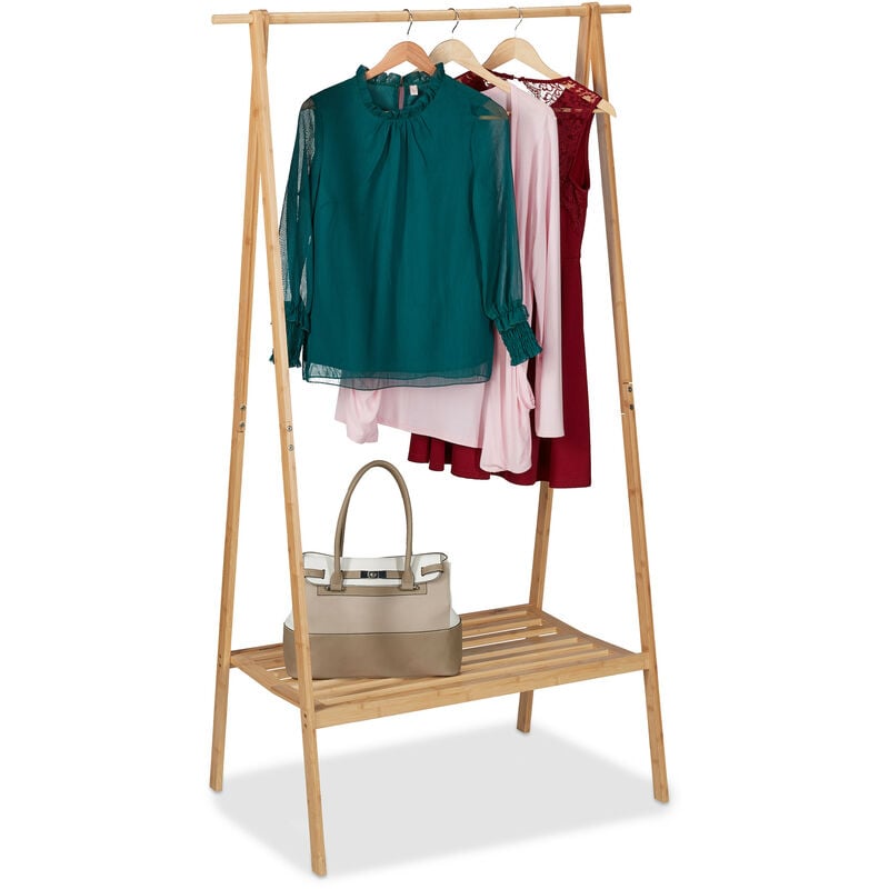 foto del prodotto relaxdays guardaroba con ripiano e asta, appendiabiti in bamb , autoportante e pieghevole, hlp 170x100x56,5 cm, naturale
