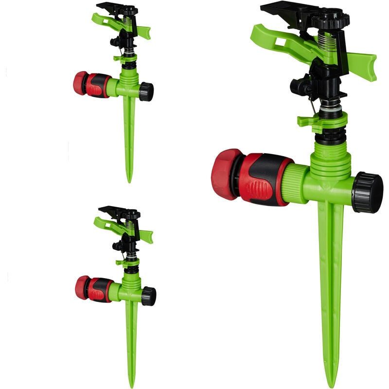 foto del prodotto relaxdays irrigatore ad impulsi con picchetto, set da 3 spruzzatori per prati, 360 , gittata 7 m, 20 360 , verde nero