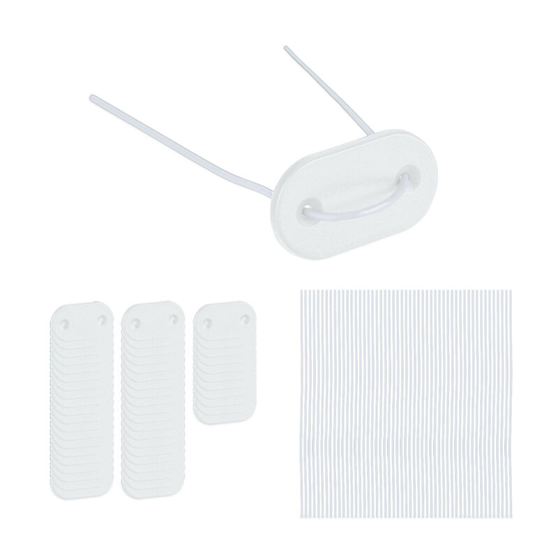 foto del prodotto relaxdays kit per il fissaggio telo frangivista, set con 52 piastre di montaggio e 52 aste in filo metallico, bianco