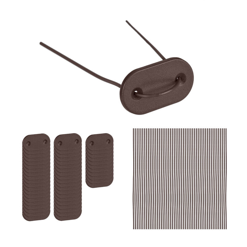 foto del prodotto relaxdays kit per il fissaggio telo frangivista, set con 52 piastre di montaggio e 52 aste in filo metallico, marrone