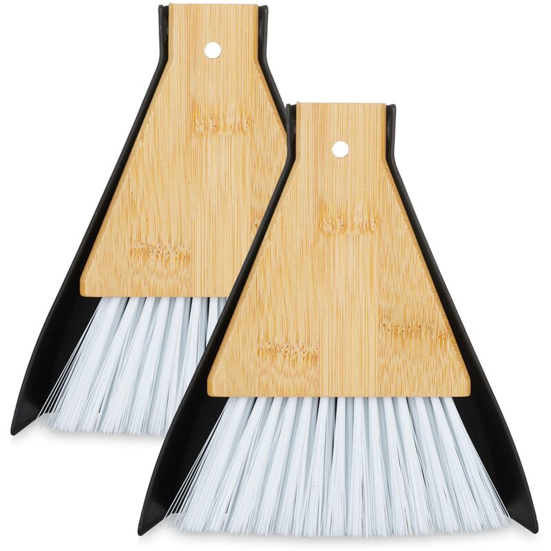 foto del prodotto relaxdays kit raccogli briciole, set da 2 scopette e palette per tavolino, cucina e campeggio, da appendere, nero bianco, bamb 