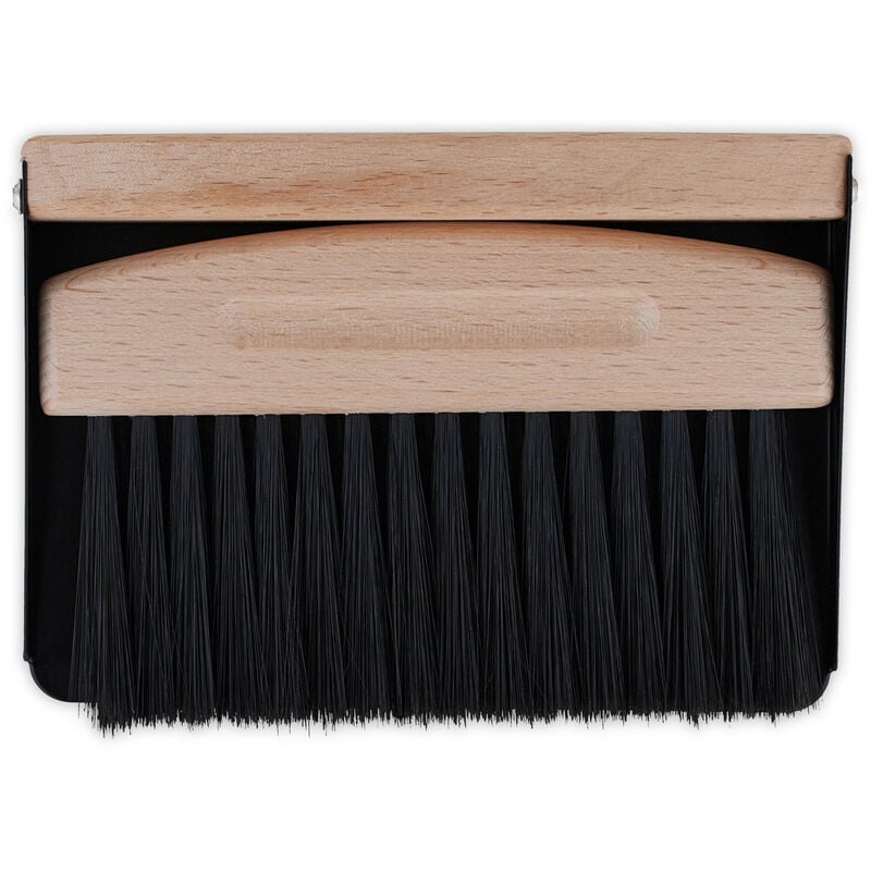 foto del prodotto relaxdays kit raccogli briciole, set scopetta e paletta per tavolo cucina, set magnetico, metallo e legno, nero marrone