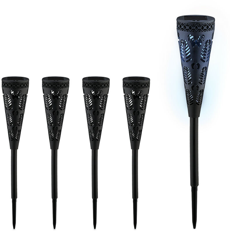 foto del prodotto relaxdays lampade solari da giardino, set 5 fiaccola led con effetti di luce, sensore di luminosit , h x d 41 x 7, nero