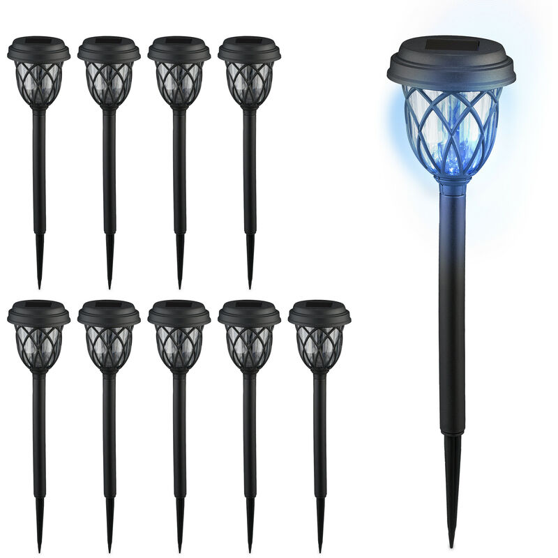 foto del prodotto relaxdays lampade solari da giardino, set da 10, led con effetti luce, sensore di luminosit , h x d 42,5 x 10 cm, nero