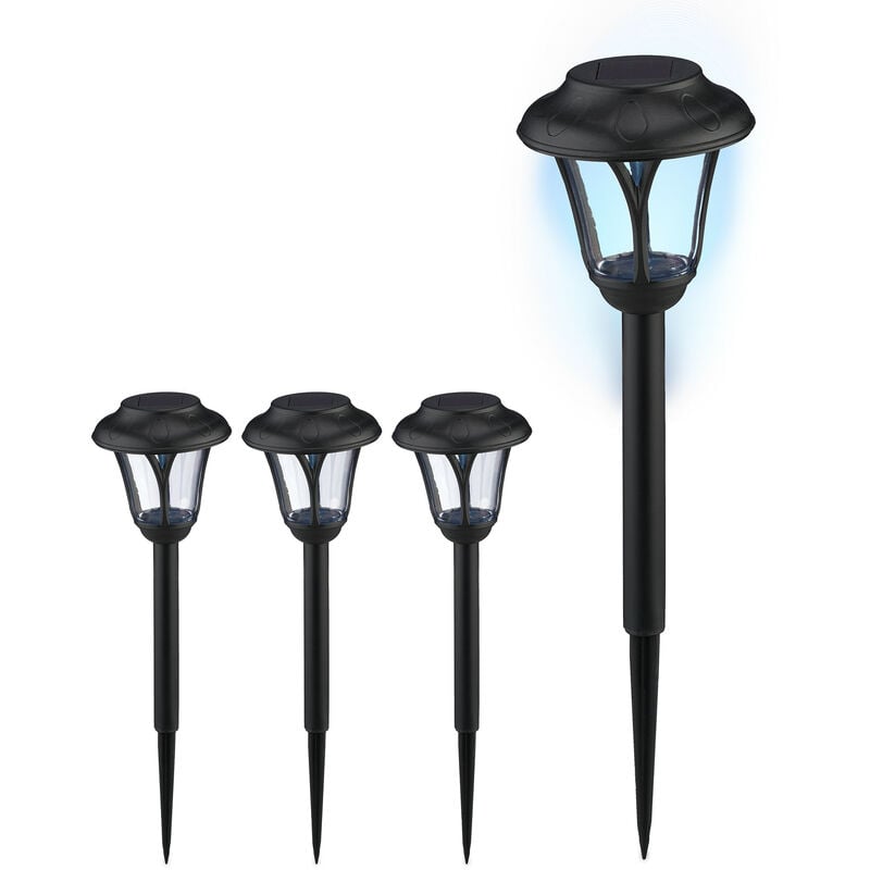foto del prodotto relaxdays lampade solari da giardino, set da 4, led luce con paletto per fissaggio, per esterni, hxd 39 x 11 cm, nero