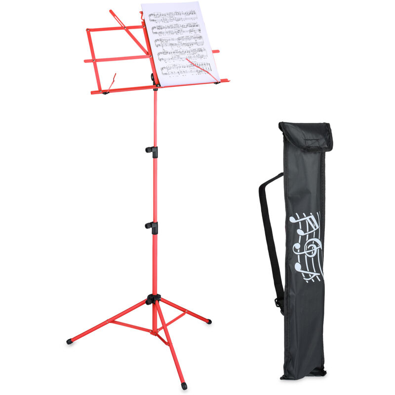 foto del prodotto relaxdays leggio musicale pieghevole hlp 140x53x49 cm, per chitarra, violino e canto, porta spartito in ferro, rosso
