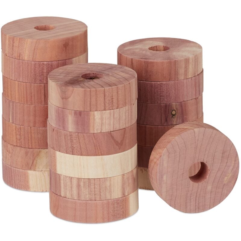 foto del prodotto relaxdays legno di cedro antitarme, 20 anelli per armadi, durevole, difesa naturale, d.4 cm, color legno naturale